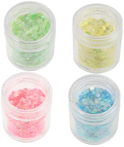 IWOWHERO Nagelkunst-Werkzeuge 4 Flaschen Nagelglitzer Glitzer-Pailletten-Set zum Basteln schillernde Pailletten für Maniküre-Dekorationen