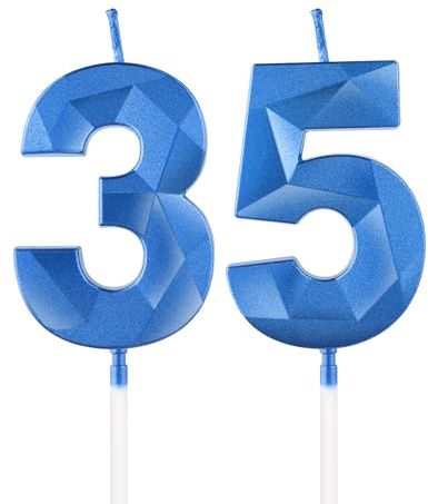 Royal Blue 35th Birthday Candles, 3D Number 35 Candle for Cake, Women Men 35th Birthday Decorations,Sapphire Candle Topper Blue Cake Decorations for Birthday Party Wedding Anniversary Supplies