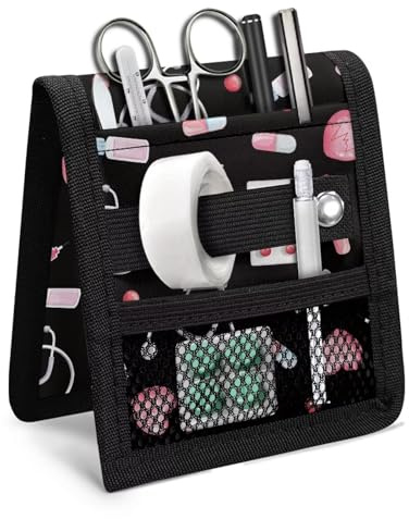 PCSJRKG Nurse Printed Nursing Pouch Organizer for Nurses, Tool Pocket Pouch with Multiple Pockets, Nurse Pocket Organizer Storage Pocket Protector Nurse for Hospital, Black