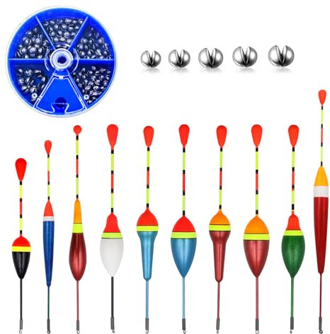 WestCH Posen Angeln Set 10 Stück Schwimmer, Forelle Posenset als Angelzubehör, 100 Stück Fishing Lead 5 Größen Angelblei Schrotblei für Verschiedene Fischgrößen in Seen oder Teichen