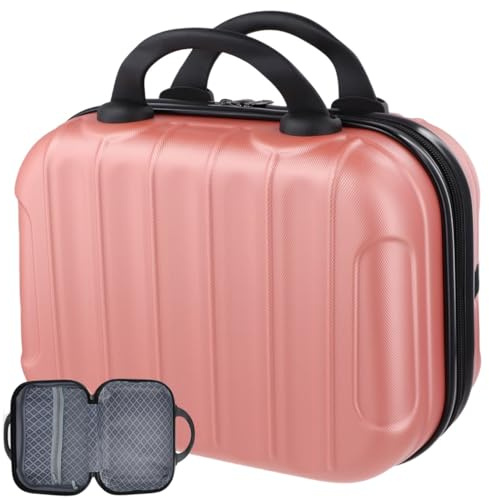 Organizer da viaggio per cosmetici a mano, valigia rigida portatile per il trasporto di trucchi da viaggio, elastico da viaggio all'estero, organizer liscio rosa piccolo oro per band valigia business