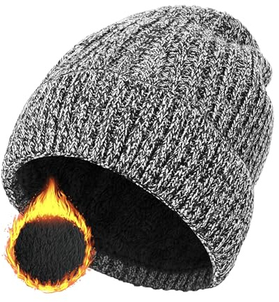ehsbuy Beanie Hat Men Fleece Lined Stretchy Winter Hats Soft Cuffed Warm Wooly Hat Thermal Beanie Skull Cap Gifts for Men Women