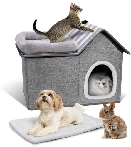 Zvonema Katzenbett, Katzenhöhle, Waschbares hundebett, 2-in-1 Faltbares Haustierbett, Katzenhaus Indoor Mit Abnehmbarem Plüsch Kissenkissen, Verbessert Den Schlaf, Katzenhaus Für Draußen, für Welpe