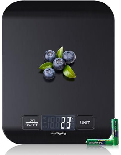 【10KG & Edelstahl】Digitale Küchenwaage, elektronische Lebensmittelwaage mit Tara-Funktion, hohe Präzision 1g/0.1oz, leicht zu reinigen, Batterien inklusive