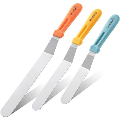 VRUIFA 3PCS Offset Spatulas, Icing Spatula for Cake Decorating and Frosting, with Ergonomic PP Handle, Dishwasher Safe (6,8,10)