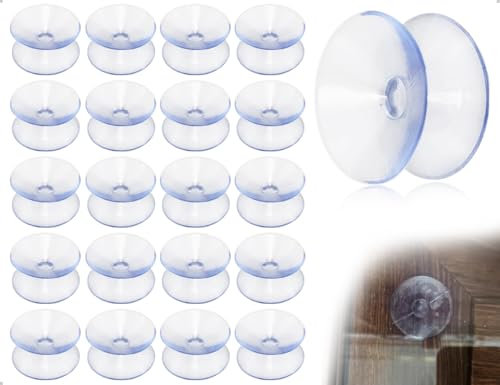 Emezddo 20 Stück Doppelseitige Saugnäpfe,Rutschfest Saugknöpfe,Transparent Klein Suction Cup,Kunststoffsauger,für Glasplatte Tischglasplatte Fenster Aquarium Küche Bad Spiegel(runden,20 mm)