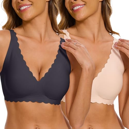 CheChury Sujetador Sin Aros Mujer Sujetador Sin Costuras Push up Relleno Cómodo Suave Cuello en V Sujetadores Cobertura Completa Sujetadores Básicos Diario Push Up Elástico Bralette Brasier de Dormir