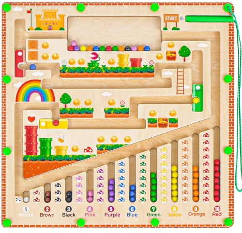Melofaver Magnetic Color and Number Maze, Wooden Toddler Puzzle Board Montessori Toys for 2 3 4 5 Year Old, Kids Sensory STEM Learning Toy, Magnet Matching Counting Game Gifts for Ages 2-4 Boys Girls