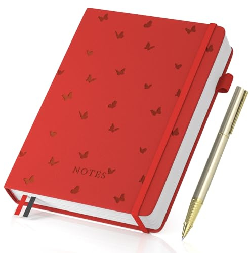 Umriox A5 Lined Journal Notebook,365 Pages Thick Hardcover Journals for Women Writing,College Ruled 100gsm Paper for Women Men Work School Office, 14.5 x 21cm-Red