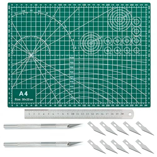 A4 Self Healing Cutting Mat, 3mm Thick Double Sided Craft Mat with Grid Line for Quilting Sewing Crafts Hobby Fabric Precision Scrapbooking Project