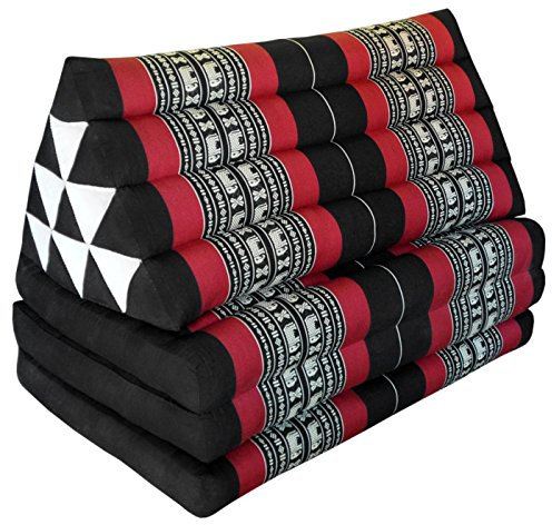 Wilai Kapok Thaikissen Kissen mit DREI Auflagen XXL, schwarz/rot Elefant