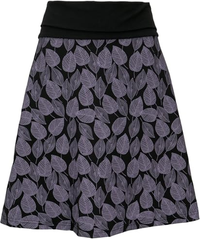 GURU-SHOP, Mini Falda, Falda Boho Plate Skirt Autumn Leaves Print Organic, Negro, Algodón, Tamaño:M (38), Faldas Cortas