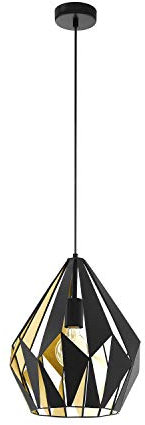 EGLO Hängelampe Carlton 1, Vintage Esstisch Pendelleuchte, Retro Esszimmerlampe aus Metall in Schwarz und Gold, E27 Fassung, Ø 31 cm