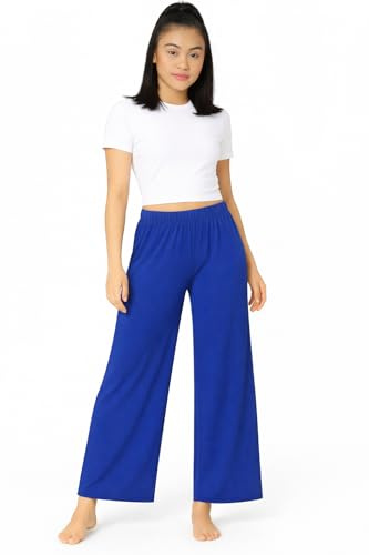 Candid Styles Women Wide Leg Palazzo Pants Ladies Lounge Pants Baggy Flared Trouser 8-26, XXXL 24-26 Plus Size, Royal Blue - Elasticated Waistline Stretchy Pants