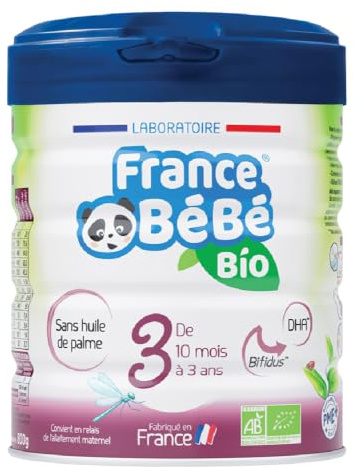 FRANCE BéBé BIO - Lait infantile de croissance bébé 3ème âge en poudre - Lait fabriqué en France - 13 Vitamines 12 Minéraux - 800g