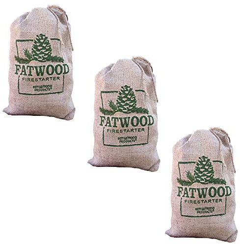 Betterwood Fatwood Firestarter Burlap Bag for Campfire, BBQ, or Pellet Stove; Non-Toxic and Water Resistant; Safe and Easy Set- Up, 2 Pack