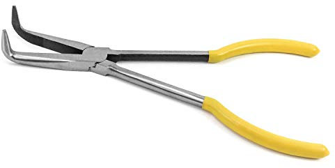 QWORK Pinza A Becco Curvo, 90 °, con impugnatura antiscivolo per la riparazione di piccoli spazi, 270mm / 11