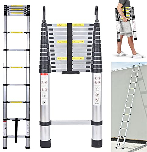 16.5FT Telescoping Ladder Slow Down Protective Design 300LBS Capacity Anti-Slip & Lightweight Collapsible Ladder with Spring Loaded Locking Mechanism Adjustable Height Easy to Carry for Home Roof RV