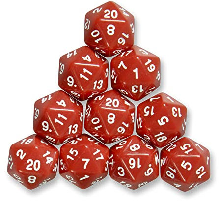 10x polyedrische W20 Würfel für Rollen- und Tabletopspiele (rot)