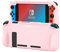 Teyomi Silicone Protective Case Compatible with Nintendo Switch Grip Cover with 2 Storage Slots for Game Cards, Shock-Absorption, Anti-Scratch & Cassette Slot Design(Pink)