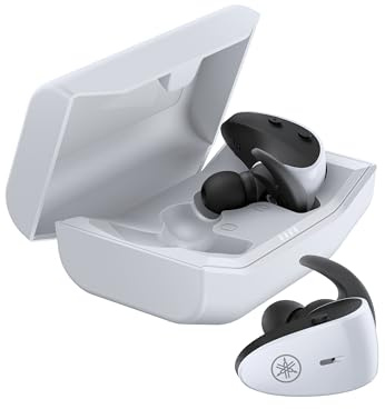 Yamaha TW-ES5A, True Wireless Sport Earbuds, with Listening Care and Ambient Sound, IPX7 waterproof, upto 34 h playback time, App with EQ controls, Colour White