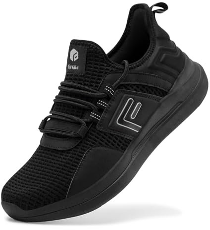 FitVille Extra Weite Laufschuhe Herren Dämpfung Straßenlaufschuhe Bequeme atmungsaktive Outdoor Joggingschuhe rutschfest Turnschuhe Schwarz 42.5 EU X-Weit