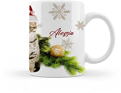 Tazza Mug Natalizia Merry Christmas con amici a quattro zampe personalizzata con nome (gatto)