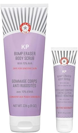 First Aid Beauty - KP Bump Eraser Body Scrub with 10% AHA, Keratosis Pilaris Skin Exfoliater with Glycolic and Lactic acids, Helps Reduce Chicken Skin Bumps, Safe for Sensitive Skin,226g + Bonus 28.3g