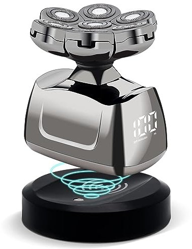 Qhecomce Rasoir électrique barbe tête chauve, tondeuse à cheveux homme 5 en 1 kit étanche avec 7 têtes rotatives, rasoir pour tête humide et sèche