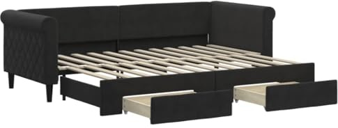 vidaXL Divano Letto Estraibile con Cassetti Nero 80x200 cm in Velluto, Divano Letto Moderno, Letto da Giorno