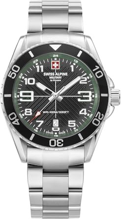 Swiss Alpine Military Reloj analógico de cuarzo para hombre 7029.1134SAM acero inoxidable, Acero/Acero/Sw-verde - 1134sam, Pulsera