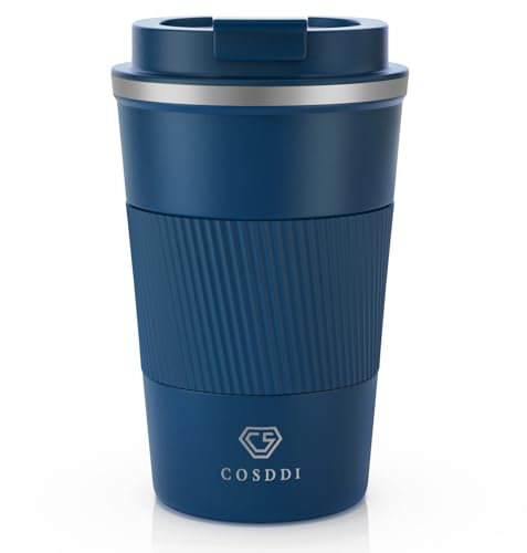 CS COSDDI Tazza da caffè isolata con coperchio a tenuta stagna, riutilizzabile, da viaggio, per auto, in acciaio inox, per caffè caldo e freddo