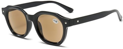 Lanomi Occhiali da Lettura Rettangolari, Occhiali da sole da Lettura Protezione UV400,Occhiali Solari per Uomo e Donna Lente marrone con cornice Nero 3.0