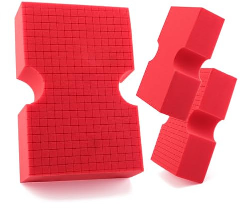 SPTA - Esponja de Lavado de Coche, Paquete de 3 esponjas Rojas Grandes, Esponja de Limpieza de Coche sin arañazos, Esponja Duradera de Corte Cruzado para Limpieza automática Multiusos de Superficies