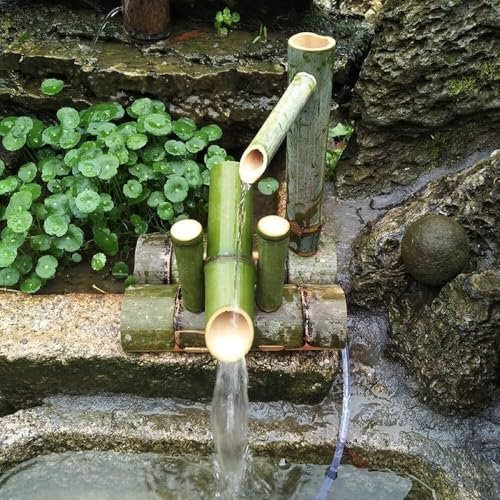 YAIUNHIQ Fontaine Cascade pour étang de Jardin, kit de Fontaine en Bambou Fontaine Solaire en Bambou Fontaine d'eau extérieure en Cascade pour Jardin Japonais,25CM