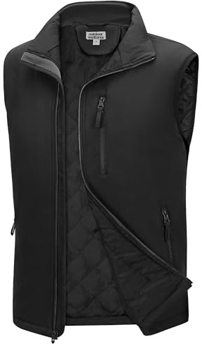 Outdoor Ventures Men's Softshell Puffer Gilet Waterproof Hydrid Gilet Windproof Outerwear Vest Winter Padded Bodywarmer Insulted Jacket with 4 Pockets for Running Cycling Hiking Golf Black S