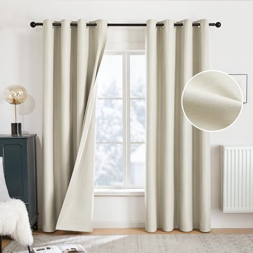 Deconovo Full Blackout Curtains for Bedroom Double-Sided Soft Microfiber Noise Reduction OEKO-TEX Certified Thermal Eyelet Curtains for Living Room & Kids' Room Khaki 132x214cm 2 Panels