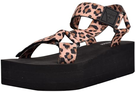 Guess Women's Avin Sandal, Black/Leopard 908, 6.5