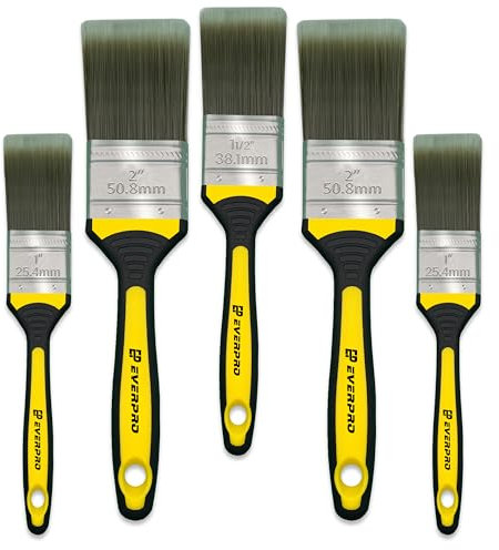 EVERPRO Premium 5 Pcs Wall Paint Brushes Set - Durable & Professional-Grade Painting Brushes for Smooth Finish, Easy to Clean, Perfect for Interior Decoration & Exterior Painting 2 x 2 - 1 x 1.5 - 2 x 1