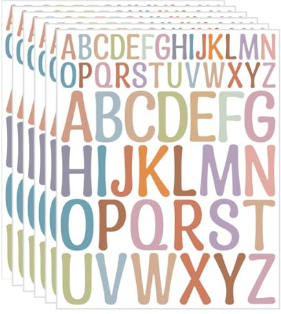 OUDQFCJ Letras adhesivas,312 unidades/6 hojas de letras adhesivas coloridas,pegatinas de vinilo,letras para pegar,grandes,resistentes a la intemperie, para buzón, letreros, número de dirección