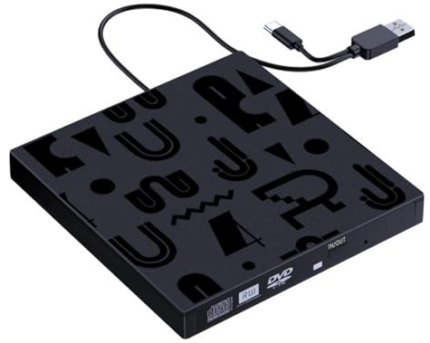 HINAYOSAN Portabel extern DVD-brännare enhet med inbyggd USB typ C-kabel för bärbar dator stationär dator backup och installation USB C externa CD-skivor/dvd-enhet