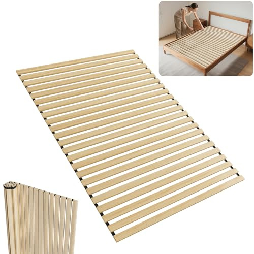 Froadp Premium Lattenrost 23 Leisten aus massivem Fichtenholz 140 x 200 cm, Rolllattenrost, Rollrost für alle Matratzentypen, 300 kg Tragkraft, inklusive schwarzem Gummiband