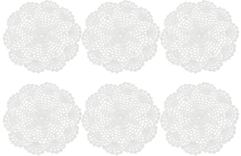 QUARKZMAN 6 Pezzi Centrini All'Uncinetto Fatti A Mano Centrini per Vassoio 20 Cm Rotondi in Tessuto Pizzo per Artigianato Uso Quotidiano Feste Decorazione per La Casa Bianco