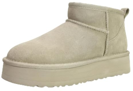 Procity Damen Echt Leder Classic Mini Platform Boots Stiefeletten Warm Gefüttert Plateau Boots mit der Profilsohle Sand 38