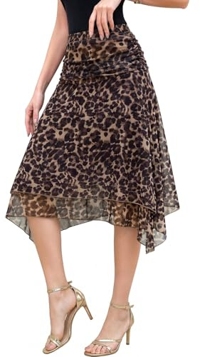 Genfien Gonna Donna Vita Alta Midi in Tulle Trasparente a Strati con Fodera Orlo Asimmetrico Lunghezza al Ginocchio Elegante a Forma A Estate