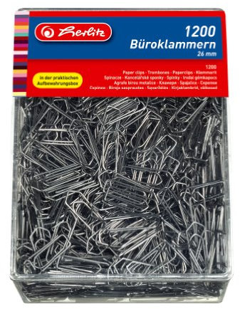 Herlitz 10411007 Büro- Aktenklammern 26mm verzinkt, 1200er Transparentbox