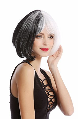 WIG ME UP- GF-W2289-1+1001 Peluca mujer corta Cosplay peinado Bob/Longbob mitad color blanca mitad negra