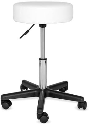 dibea Rollhocker 360° drehbar, höhenverstellbarer Arbeitshocker gepolstert, weiss, 44-62 cm