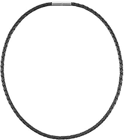 Auroris Echtleder Kette geflochten schwarz Dicke 4mm mit Tunnel-Drehverschluss aus Edelstahl Länge 55 cm