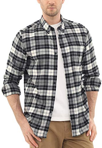 Dubinik® Camisa de franela a cuadros para hombre, ajuste normal, manga larga, para el tiempo libre gris XXL